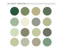 the color scheme for soft greens instagram story highlights is shown in green and white