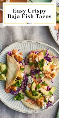 an easy crispy bar - fish tacos with coleslaw and avocado