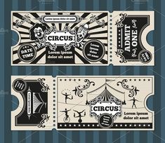 two circus ticket templates on blue striped background