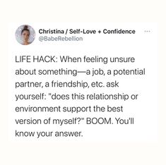 a tweet with the caption'life hack when feeling insure about something - a - job, potential partner, and