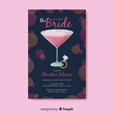 a wedding card with a pink cocktail