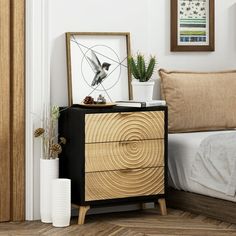 a bedroom scene with focus on the nightstand