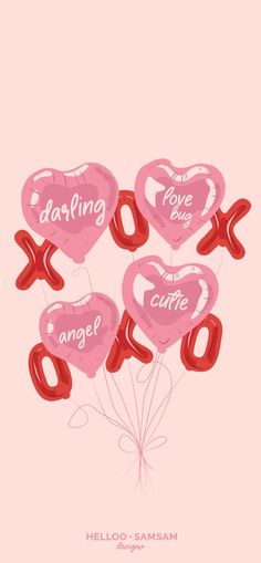 valentine's day card with balloons in the shape of hearts and words spelling i love you