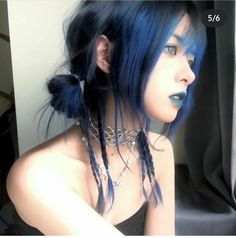 Short Hair With Long Braids Underneath, Feminine Punk Hair, Alt Hairstyles Updos, Short Hair Grunge Hairstyles, 90s Hairstyles Short Grunge, Blue Hair Alternative, Grunge Blue Hair, Goth Hairstyles Medium, Goth Updo Hairstyles