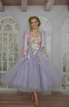 Lavender romantic tulle Dress, flower corset top, engagment dress, Wedding guest dress, prom tulle dress, Cocktail dress, princess dress, plus size XS-5XL Description: Unique dress consisting of 3D flowers. The dress is made of floral lace and lavender tulle, thanks to which it looks extremely elegant and subtle on the body. The bodice of the dress is on a flesh-colored mesh and is hand-decorated with flowers. There are flesh-colored cups sewn into the corset. The shoulders are crowned with bows Engagment Dress, Flower Corset Top, Korsett Top, Flower Corset, Unique Outfit, Dress Wedding Guest, Lavender Dresses, Dress Princess, Engagement Dresses