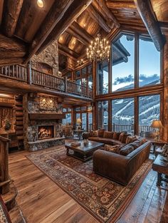 An A-frame mountain cabin in a snowy landscape with stunning views. Cabin House Interior, Log Homes For Sale, Log Cabin House Plans, Modern Cabin House, Big Cabin, Mansion Aesthetic, Montana House, Mountain Cabins