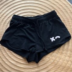 Nwot, Never Worn Or Laundered. Size Small/Medium Black Workout Shorts With Letter Print, Black Letter Print Workout Shorts, Trendy Black Athletic Shorts For Workout, Black Letter Print Athletic Shorts For Summer, Black Athletic Shorts With Letter Print For Summer, Rumble Boxing, Juicy Couture Charms, Tie Shorts, Rayon Pants