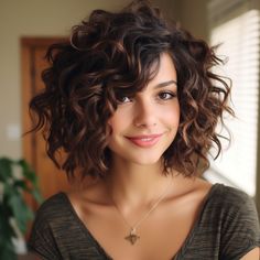 Boho Short Curly Hair, Haircuts You Can Wear Curly Or Straight, Medium Naturally Curly Hair, Curly Bob Round Face Over 40, Stylish Curly Haircuts, Curly Bob Color Ideas, Shoulder Length For Curly Hair, Short To Medium Curly Hairstyles, Curly Hair With Layers Short