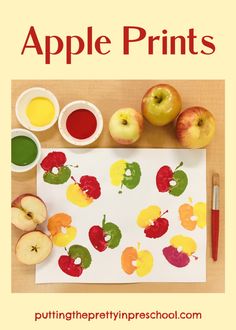 Apple print activities. Dip and paint apple halves and slices and press them onto art paper. Save some prints for fingerplays and counting. Thanksgiving Ideas For Kids, Creative Thanksgiving Ideas, Ideas For Kids Activities, Preschool Valentines Activities, Turkey Handprint Craft, Apple Crafts, Kindergarten Art Projects, Thanksgiving Activities For Kids