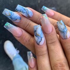 Marble Acrylic Nails, Marble Nail Designs, Marble Nail, Swarovski Nails, Marble Nails, Nails Coffin, Fabulous Nails, Blue Marble, Coffin Nails Designs