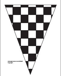 a black and white checkered triangle with the words,