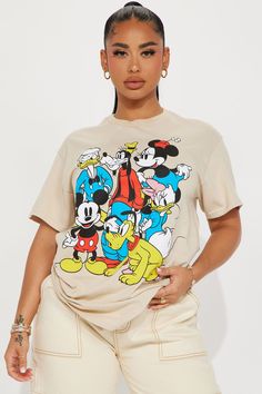 Available In Sand. T Shirt Crew Neck Short Sleeve Front Screen Detail Stretch Disclaimer: Due To The Printing Process A Difference In Saturation May Occur. Each Garment Is Unique. 100% Cotton Imported | Mickey Mouse The Sensational Six Graphic Tee Shirt in Sand size 3X by Fashion Nova Daisy Graphic, Mickey Mouse Outfit, Mickey Mouse T Shirt, Graphic Tee Shirt, Cute Comfy Outfits, Mens Activewear, Graphic Tee Shirts, Graphic Tees Women, Grey Fashion