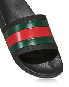 Gucci Men's Rubber Slide Sandals Gucci Casual Sandals With Cushioned Footbed, Casual Gucci Sandals With Cushioned Footbed, Green Slides With Round Toe, Gucci Slide Sandals For Summer, Gucci Leather Slides, Gucci Casual Flat Slides, Gucci Summer Slide Sandals, Modern Gucci Sandals For Summer, Casual Leather Gucci Slides