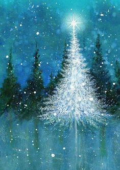 .. Christmas Tree Illustration, Illustration Noel, A White Christmas, 카드 디자인, Night Painting, Christmas Scenes, Winter Art