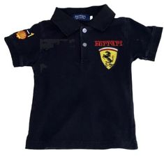 a black polo shirt with the ferrari logo on it