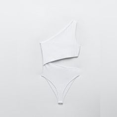 Bnwt Zara Cut Out Asymmetrical Bodysuit Sz Small Chic White One-shoulder Bodysuit, White One-shoulder Bodysuit For Summer, Fitted White Zara Swimwear, Zara White Beachwear Swimwear, Zara White, Zara Tops, Cut Out, Color White, Zara