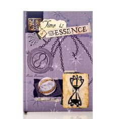 a purple book with an assortment of items on the front cover and words that read, june is the essence