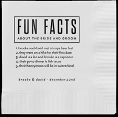 a white napkin with the words fun fact on it