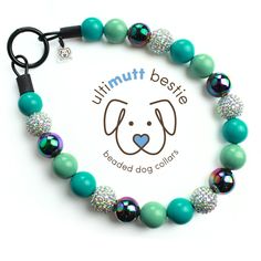 Teal Galaxy Bead Dog Collar With Pet's Name Shades of - Etsy Dog Collars Diy, Bead Dog Collar, Fancy Dog Collar, Teal Galaxy, Unique Dog Collars, Necklace Fancy, Dog Pearls, Dog Accesories, Beadwork Ideas