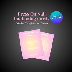 press on nail packaging cards with the text, editable templates on canvas