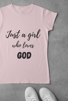 God shirt for her. God Shirt. God tee. Just a girl who loves God. Inspirational shirt. Women shirt. Gift for her Inspirational Pink Cotton T-shirt, Inspirational Pink Crew Neck Top, Inspirational Pink Tops With Text Print, Pink Cotton Inspirational T-shirt, Inspirational Pink T-shirt With Text Print, Gods Girl, Inspirational Shirt, Women Shirt, Just A Girl