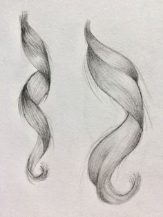 two drawings of long hair, one is drawn in pencil and the other has been drawn with