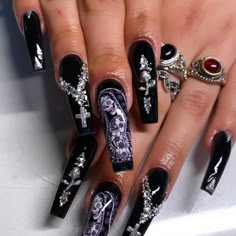 Black Coffin Nails, Punk Nails, Edgy Nails, Grunge Nails, Music On Spotify, Nails Easy