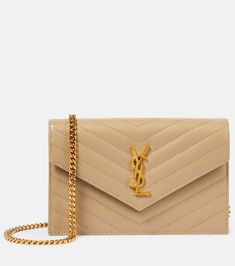 Cassandre leather wallet on chain in beige - Saint Laurent | Mytheresa Designer Clutch Bags, Envelope Wallet, Designer Clutch, Wallet On Chain, Best Wallet, Bags Shop, Classic Bags, Clutch Bags, Small Leather Goods