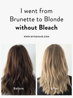 I went from Brunette to Blonde without Bleach and damage free. Blonde Without Bleach, Blonde Box Dye, From Brunette To Blonde, Dark To Light Hair, Lightening Dark Hair, Blonde Hair At Home, Box Hair Dye, Blonde Hair Dye