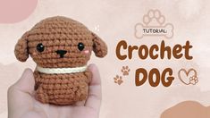 a small crochet dog is being held in front of a pink background with the words crochet dog on it