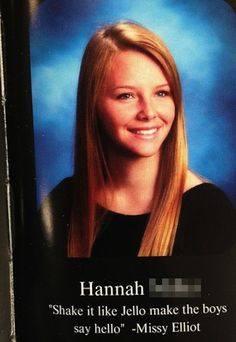 a woman with long blonde hair is smiling for the camera and has an interesting quote on it