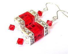 Red crystal earrings, Mother's Day gift, Swarovski red crystal cubes, Light Siam, red square crystal, red bridal, bright red faceted Christmas Earrings Handmade, Christmas Beads Craft, Crystal Earrings Swarovski, Christmas Beading, Christmas Jewelry Diy, Jewelry 2022, Cube Earrings, Beaded Jewelry Earrings, Square Crystal