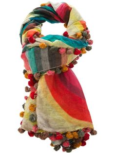 Faliero Sarti Scarf in Multicolor (multicoloured) - I love the look of this...but the cost of the items on this site are ridiculous! Grey Shawl, Sequin Scarf, Scarf Hat, Hippie Chic, Sarong, Online Sale, Pom Poms, Scarf Styles, Scarf Shawl