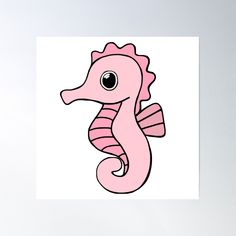 a pink sea horse on white background poster