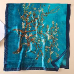 Almond blossom silk Scarf – Galartsy #arthoeaest#arthoefit #vincentvangogh #vangogh #thestarrynight  #starrynight #artlover #art #arthoe #hokusai #painting #artlovers #aesthetic #klimt #artsexual #impressionism #artist #arthistory #klimt #sunflower #michelagnelo #aestheticfashion #90svintage #softaesthetic #paleaesthetic #90sstyle #vintageaesthetic #harajukustyle #aestheticclothes #vintagestyle #vintageclothes #vintagefashion #tumblr #tumblrgirl New Hijab, Luxury Silk Scarves, Van Gogh Almond Blossom, Pure Silk Scarf, Luxury Scarves, Almond Blossom, Blossom Print, Abstract Tree, Silk Shawl