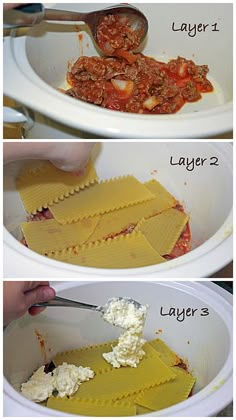 the steps to make lasagna casserole are shown