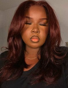 Dark Cherry Red Hair Black Women, Burgundy Brown Hair Color On Black Women, Cherry Red Hair Black Women, Burgundy Hair Black Women, Red Hair On Dark Skin, Chocolate Red Hair, Chocolate Cherry Hair Color, Cherry Brown Hair, Dark Ginger Hair