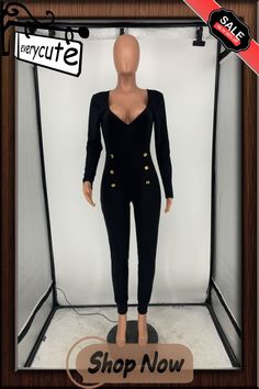 Low Cut Long Sleeve Bodycon Jumpsuit Trendy Fitted V-neck Jumpsuits And Rompers, Trendy Fitted Overall Bodysuit, Trendy Fitted Jumpsuits And Rompers For Work, Bodycon Jumpsuit, Long Sleeve Bodycon, 1 Million, Low Cut, Jumpsuit, Long Sleeve