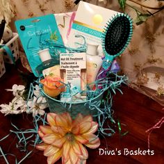 Cute Teal Theme Spa Basket! Great Gift For Any Occasion: Contains: 1 Hot Oil Hair Treatment Set Of April Body C. 1 Sew Weed Facial 1 Eye Treatment 1 Spa Floral Design Hair Brush 1 Pink And White Zipper Cosmetic Bag Blue Shred Flower Decor 1 Metal Teal Reusable Basket Wrapped In Cellphone And Cute Bow For Final Touch! Spa Basket, Spa Gift Basket, Design Hair, Oil Hair, Spa Gift, Hot Oil, Spa Gifts, Flower Decor, Cute Bow