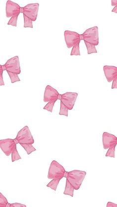 pink bows are scattered on a white background