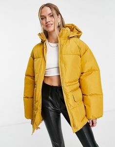 Coats & Jackets by NA-KD Stand out, stay warm Toggle hood Zip and snap fastening Side pockets Oversized fit Mustard Puffer Jacket Outfit, Mustard Puffer Jacket, Yellow Puffer Jacket, Stylish Outfits Casual, Puffer Jacket Outfit, Yellow Coat, Jacket With Hood, Casual Jackets, Outfits Casual