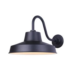 a black wall light with an arm on the left side and a white light on the right