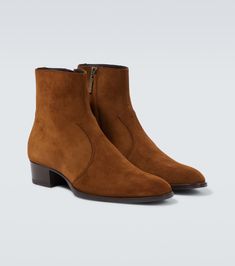 Find SAINT LAURENT Wyatt Suede Ankle Boots on Editorialist. Sole: leather insole and sole. Closure: zipped side. Upper: leather. Comes with dust bags, Comes with a box. Made in Italy. Toe shape: round toe. Wyatt Boots, Mens Heeled Boots, Mens Brown Boots, Brown Shoes Men, Men In Heels, Brown Chelsea Boots, Stylish Footwear, Botas Chelsea, Suede Chelsea Boots