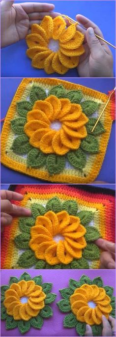 crochet sunflower applique made with yarn