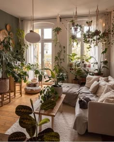 a living room filled with lots of plants