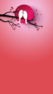 two birds sitting on a tree branch with pink background