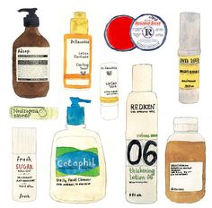 an assortment of different types of hand soaps and lotions on a white background