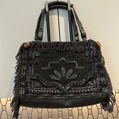 Jamin Puech Leather Purse It Was Never Used. Is Sper Beautiful. Bohemian Black Woven Leather Bag, Black Bohemian Bag With Detachable Strap, Black Bohemian Shoulder Bag With Detachable Strap, Bohemian Black Shoulder Bag For Evening, Jamin Puech, Leather Purse, Leather Purses, Limited Time, Bag Lady