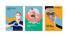 three posters with people wearing masks and gloves on them, one is holding a toothbrush