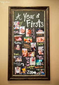 a blackboard with pictures and writing on it that says at year of firsts